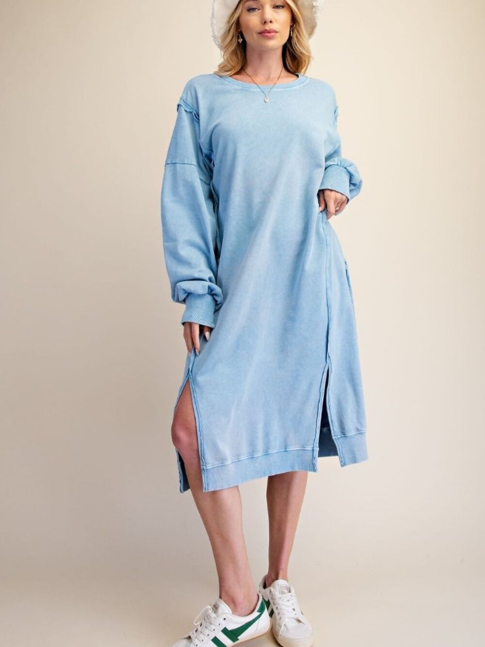 9/25 drop 094 EASEL CLOUD BLUE WASHED TERRY PULLOVER DRESS SML NWT